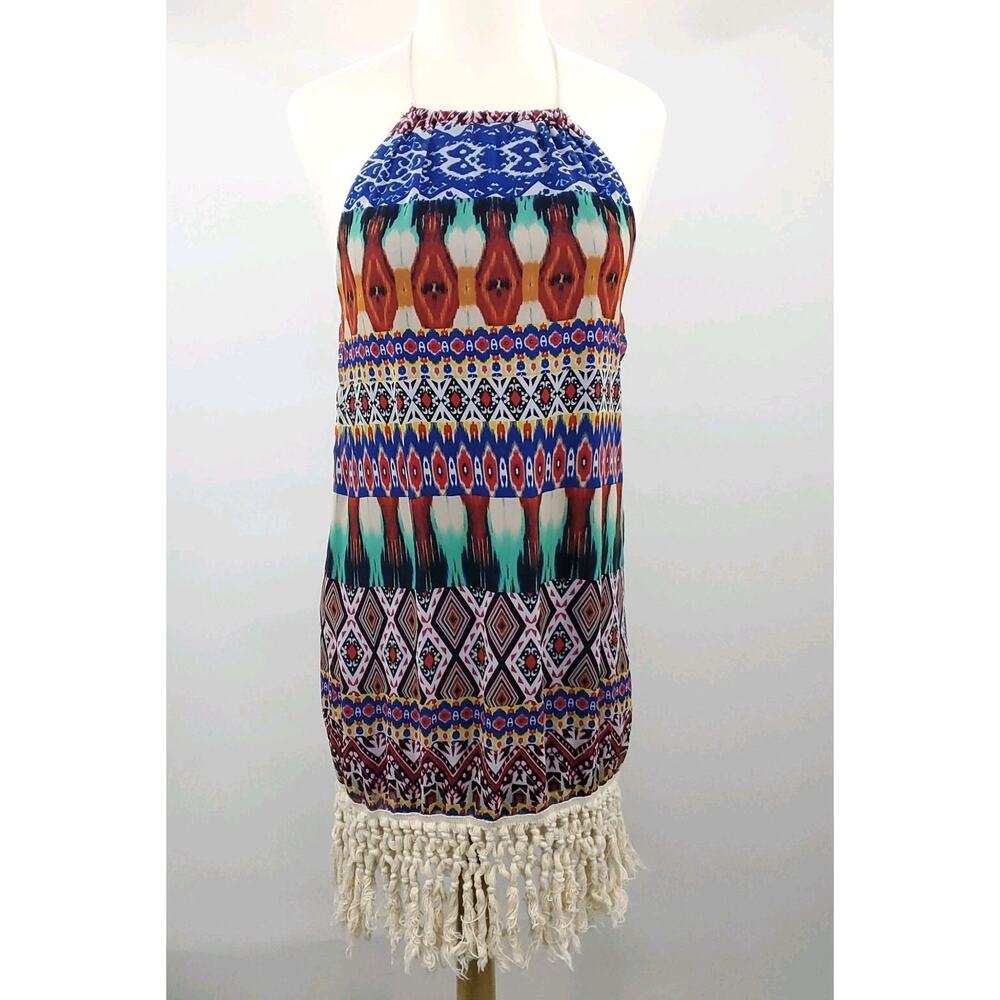 Jodi Kristopher Dress Women Small Geometric Boho Fringe Beach Tassel